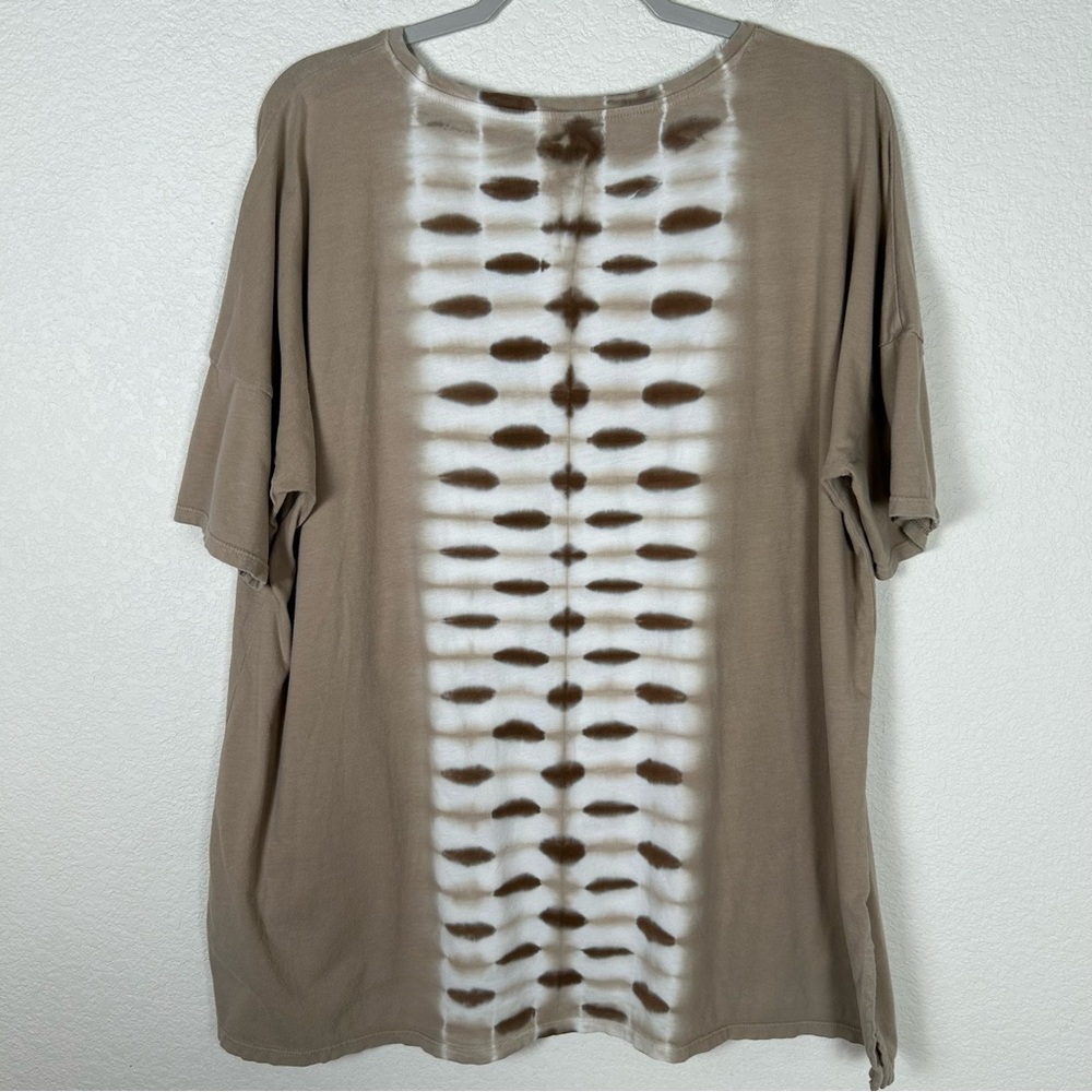 J.Jill, Purejill cotton elbow sleeve, boat neck, brown tie dyed tunic